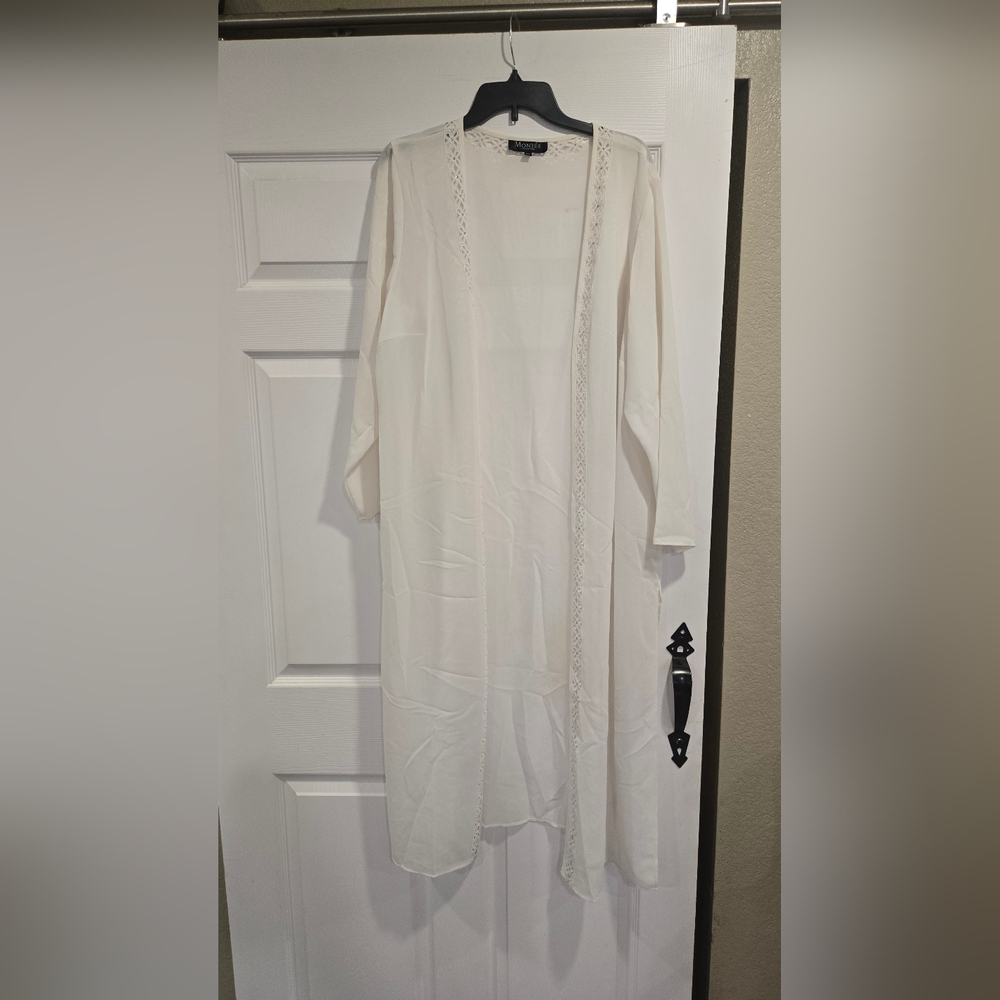 Montée Collection Ivory Long Kimono Cardigan –‎ Sheer with Lace Trim
